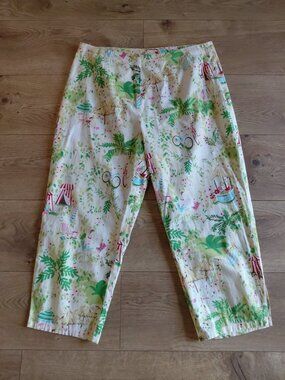 Avalin Vintage Women's Capris Bicycle Novelty Print 12 Cream Green 1950 Style